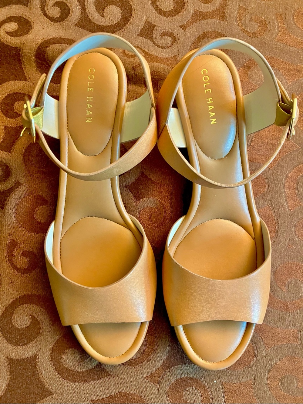 Cole Haan Tan Open-Toe Ankle-Strap Leather Sandals